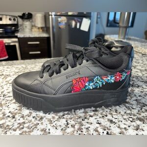 RARE Puma Black Platform Sneakers with Floral Design - Women’s Size 7